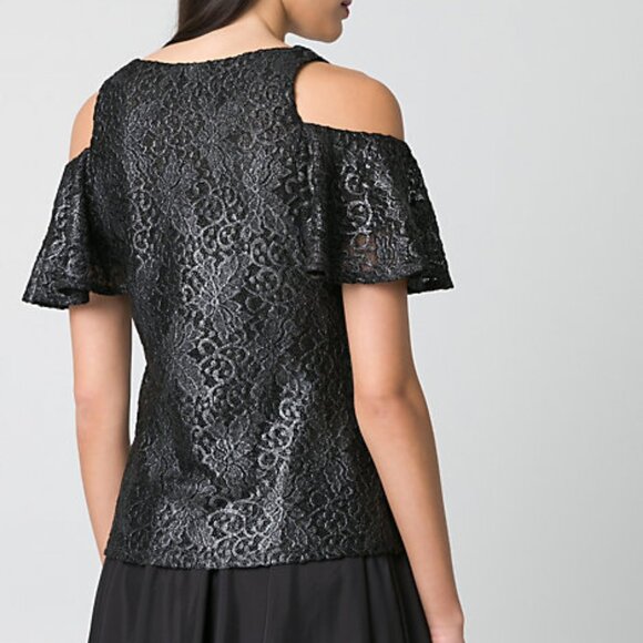 Brand new Le chateau  cold shoulder sparkle lace top. Made in Canadá - Picture 3 of 13